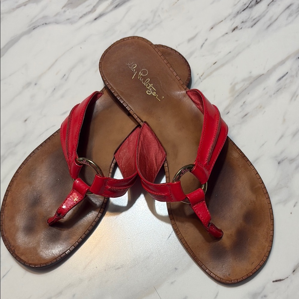 Lilly Pulitzer Red and Brown Thong Sandals
